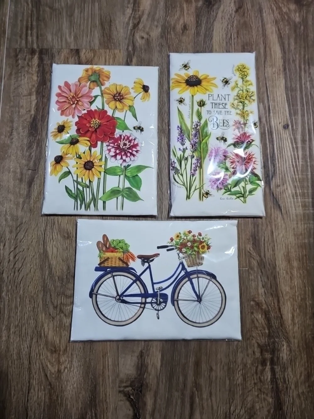 Mary Lake-Thompson Flour Sack Kitchen Towels Set of 3 Garden Bee Bicycle 30x30